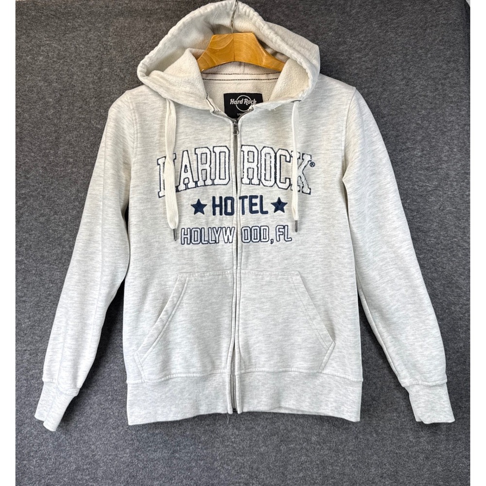 Hard Rock Hollywood FL Hoodie Womens S Gray Preppy‎ Soft Zip Up Graphic Jacket